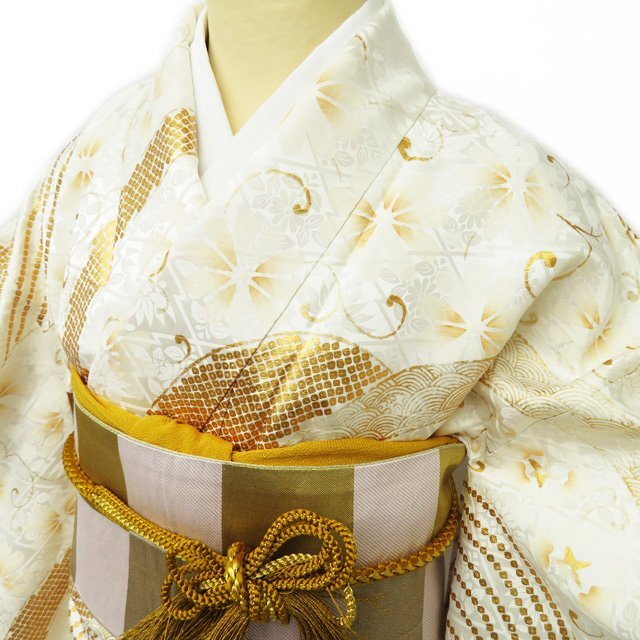 振袖 着物 正絹 河合美術織物 地模様 金駒刺繍 A787-11 M 振袖 着物 正絹 河合美術織物 地模様 金駒刺繍 A787-11 M