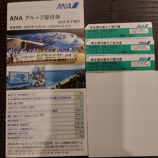 ANA 株主優待 3枚  ANAグループ優待券 1冊 チケットの優待券/割引券(その他)の商品写真