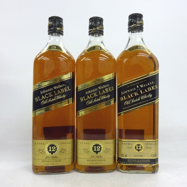 未開封★Johnny Walker【ジョニーウォーカー】 ブラックラベル 12年 黒キャップ 3本セット 1000ml 箱なし