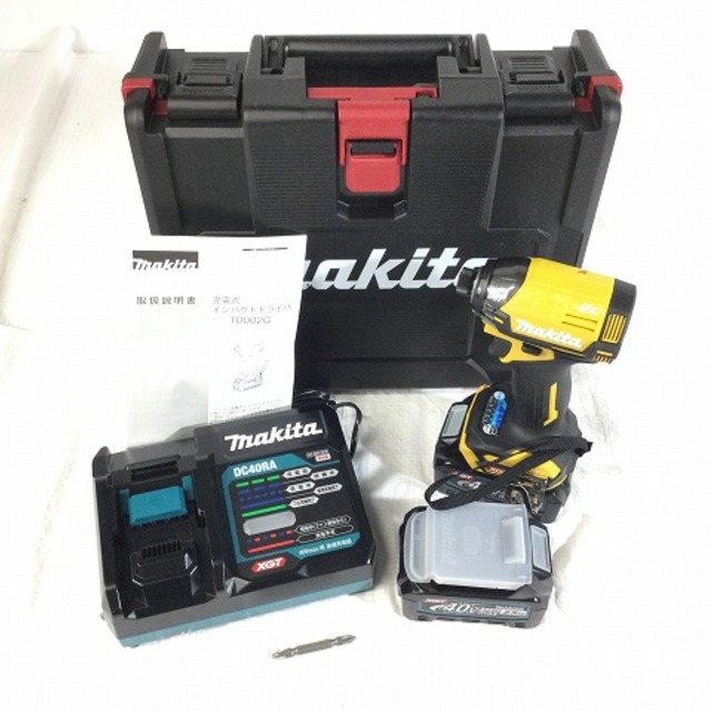 ☆未使用品☆makita マキタ 40Vmax 充電式インパクトドライバ TD002GDXFY 黄 バッテリー2個(40V 2.5Ah) BL4025 充電器 ケース付き 61730