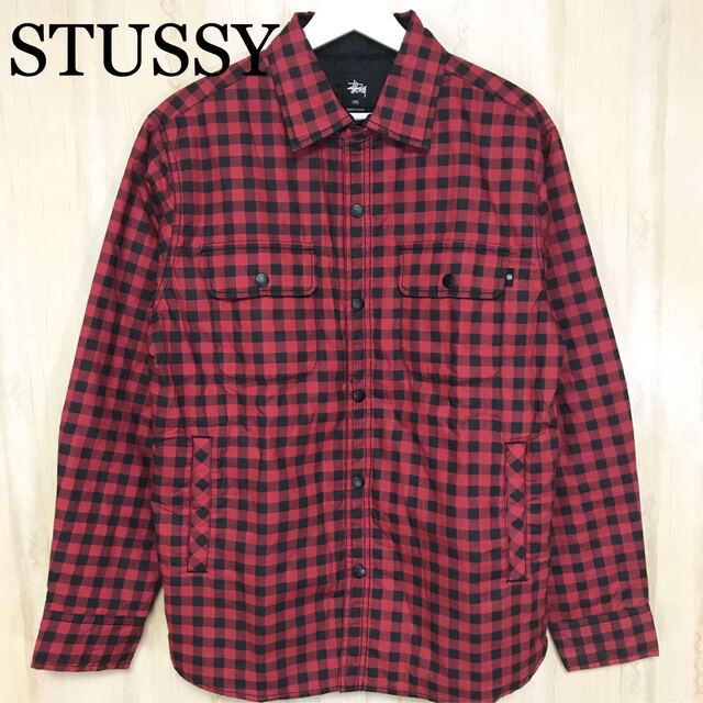 ★美品★STUSSY キルティングジャケット チェックシャツ風 メンズ 赤 黒