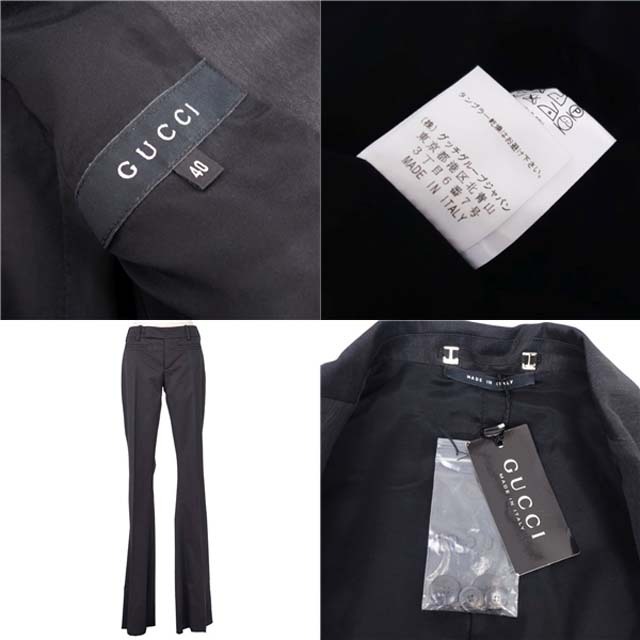 未使用 グッチ GUCCI スーツ セットアップ テーラードジャケット パンツ フレアパンツ ウール レディース 40(M相当) チャコールグレー