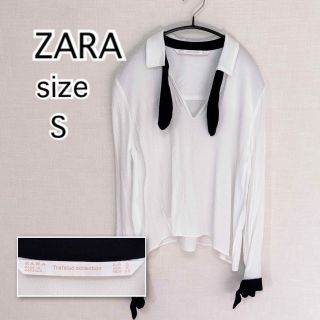 ザラ(ZARA)のZARA ザラ　リボン付き　シャツ　トップス　26(S) ホワイト(シャツ/ブラウス(長袖/七分))