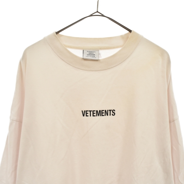 VETEMENTS ヴェトモン 19AW フロントロゴデザイン ビッグタグ オーバーサイズクルーネック長袖Tシャツ ホワイト AH2020TRXX