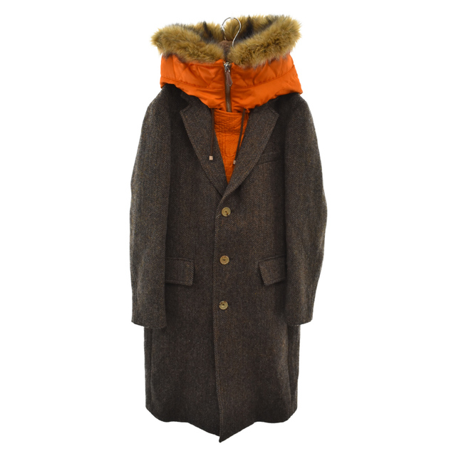 BURBERRY - BURBERRY バーバリー Fur Hooded Long Coat ウール フードファー ロングコート ブラウン 4558315