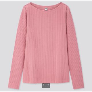 ユニクロ(UNIQLO)のユニクロ　リブボートネックt ピンク(カットソー(長袖/七分))