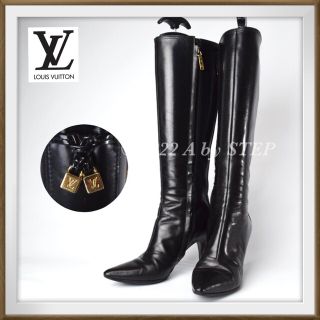 ルイヴィトン(LOUIS VUITTON)のs117 美品 ルイヴィトン キューブ レザー ロングブーツ 黒 23cm(ブーツ)