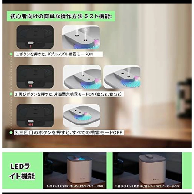 ❤️おすすめ❤️加湿器 LEDライト付き アロマ対応 3L大容量 スマホ/家電/カメラの生活家電(加湿器/除湿機)の商品写真