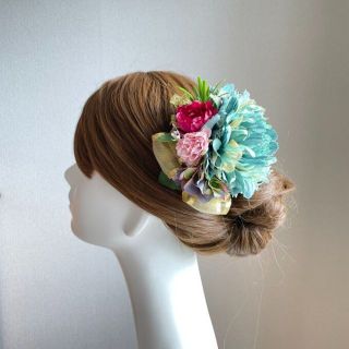 成人式・卒業袴・ダンス発表会に♡ブルーグリンのピオニーのヘアクリップ　ミント(バレッタ/ヘアクリップ)