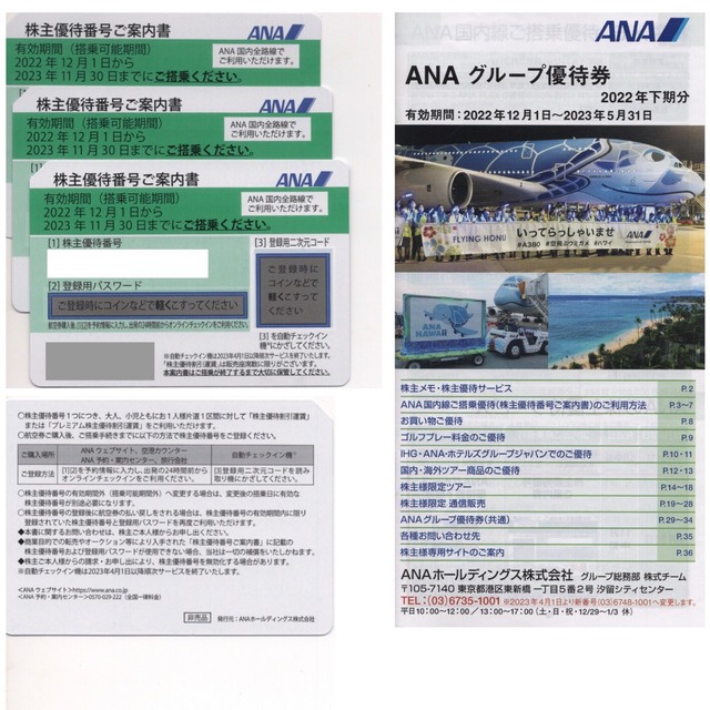 ANA(全日本空輸)(エーエヌエー(ゼンニッポンクウユ))のANA 株主優待券 3枚 / グループ優待券 1冊 チケットの優待券/割引券(その他)の商品写真