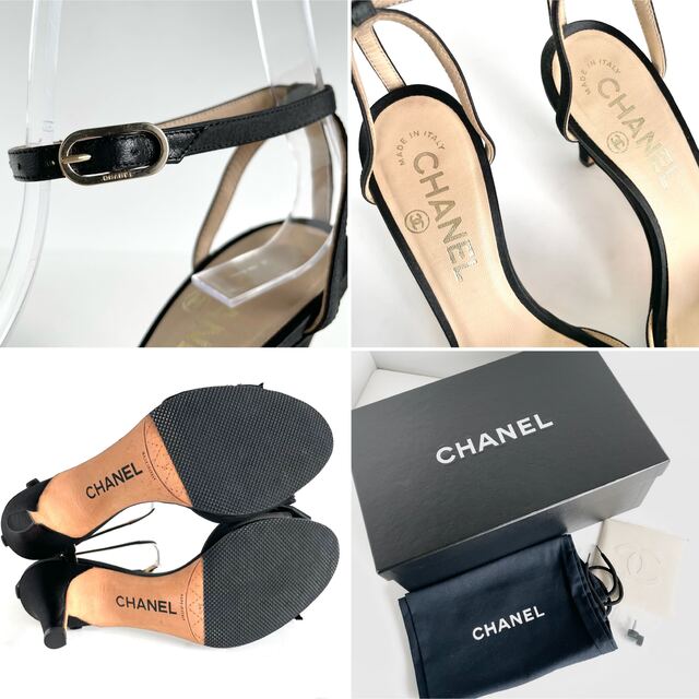 CHANEL(シャネル)の極美品 シャネル ココマーク リボンデザイン サンダル 34.5 サテン 黒 レディースの靴/シューズ(サンダル)の商品写真
