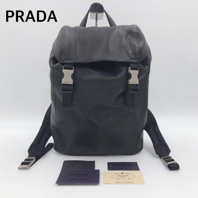 売れ筋】 - PRADA 【美品】プラダ ブラック オールレザー バックパック