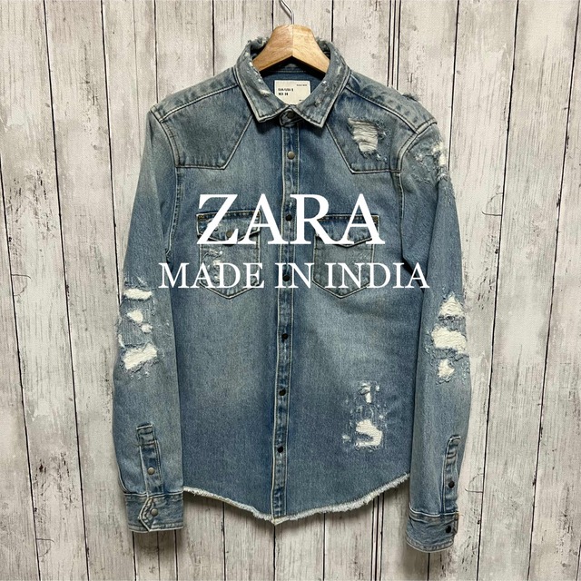 ZARA(ザラ)のZARA クラッシュ加工厚手デニムシャツ！ メンズのトップス(シャツ)の商品写真