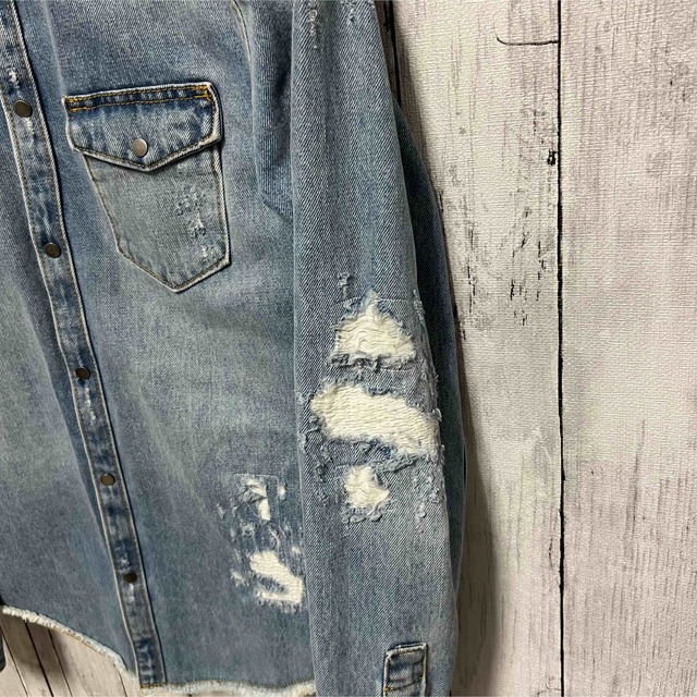 ZARA - ZARA クラッシュ加工厚手デニムシャツ!の通販 by ZARA - ZARA クラッシュ加工厚手デニムシャツ!の通販 by