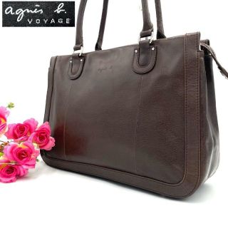 アニエスベー(agnes b.)の美品★アニエスベー ビジネストートバッグ 肩掛け ロゴ型押 A4収容可能 レザー(トートバッグ)