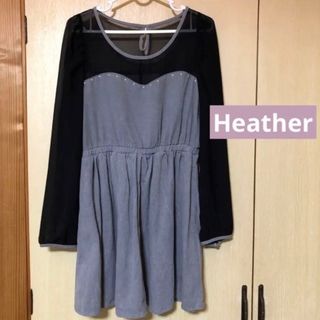 ヘザー(heather)のHeather シースルー×デニムワンピース Fサイズ(ひざ丈ワンピース)