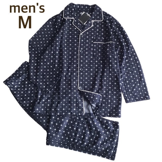 【メンズM】キルト 小紋 長袖 パジャマ 紺 前閉じ メンズのメンズ その他(その他)の商品写真