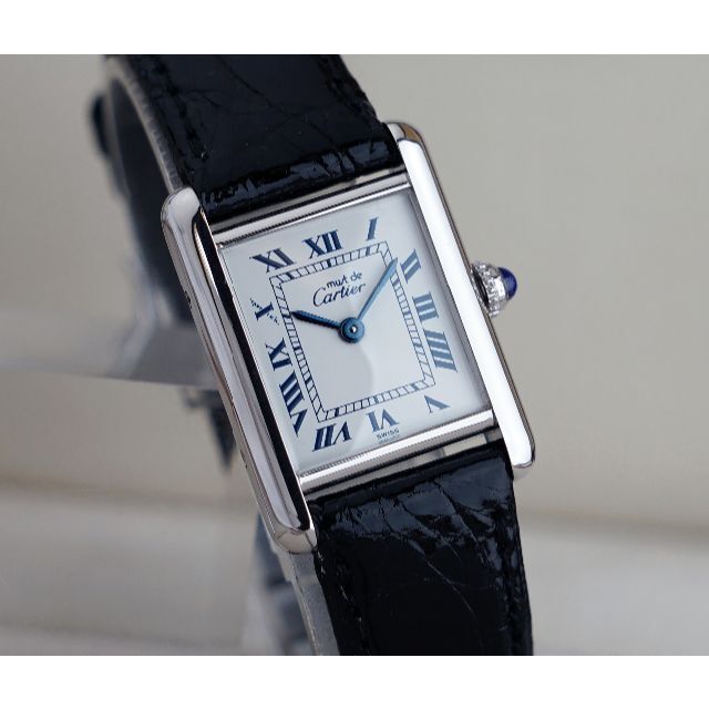 美品 カルティエ マスト タンク シルバー ブルーローマン SM Cartier39CARTIER