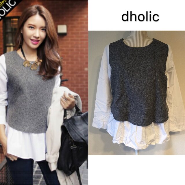 dholic(ディーホリック)の【美品】dholic.フレヤーシャツレイヤードブラウス レディースのトップス(カットソー(長袖/七分))の商品写真