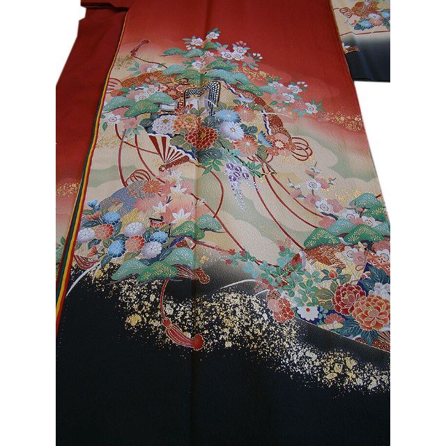 縁」153cm~158cm 幾重袖 金彩加工染 振袖 セット 正絹 U005