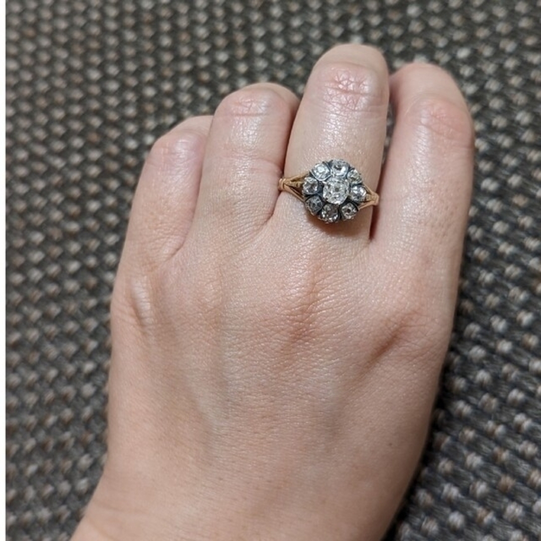アンティーク　オールドマインカット　ダイヤモンド　クラスターリング　１６．５号 レディースのアクセサリー(リング(指輪))の商品写真