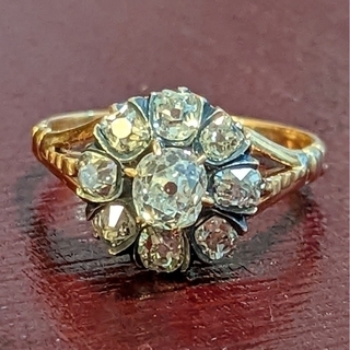 アンティーク　オールドマインカット　ダイヤモンド　クラスターリング　１６．５号(リング(指輪))