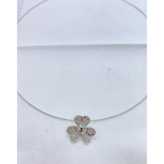 ★0.54ct0.6ct★フラワー✨ダイヤK18WGチョーカーワイヤーネックレス