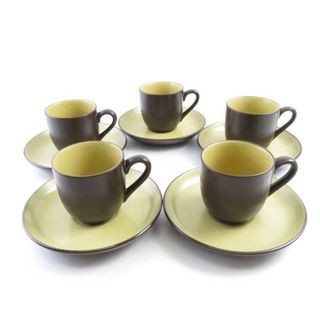 ノリタケ(Noritake)のノリタケ FOLKSTONE カップ＆ソーサー 5客 ブラウン系 セット ストーンウェア SC5700G(グラス/カップ)