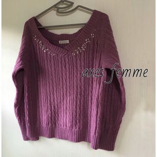 アクシーズファム(axes femme)のaxes femme トップス Vネック ニット ビジュ Mサイズ / USED(ニット/セーター)