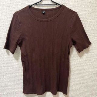 ユニクロ(UNIQLO)のUNIQLO リブTシャツ　ブラウン(Tシャツ(半袖/袖なし))