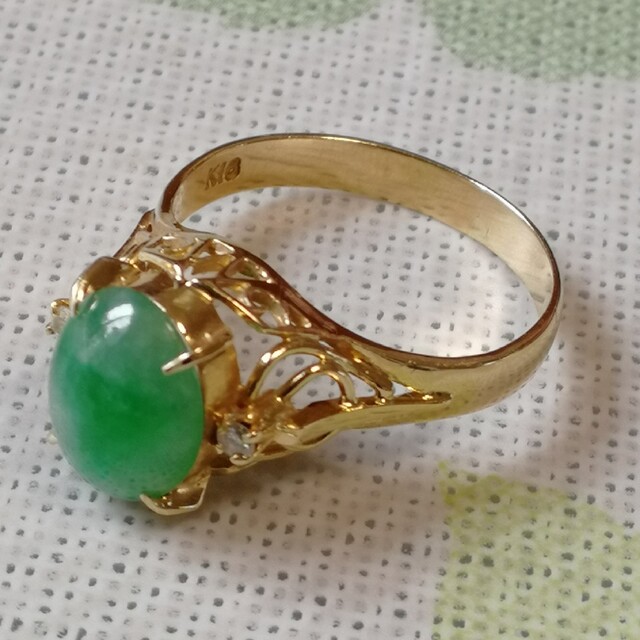 K18ヴィンテージ天然翡翠リング レディースのアクセサリー(リング(指輪))の商品写真