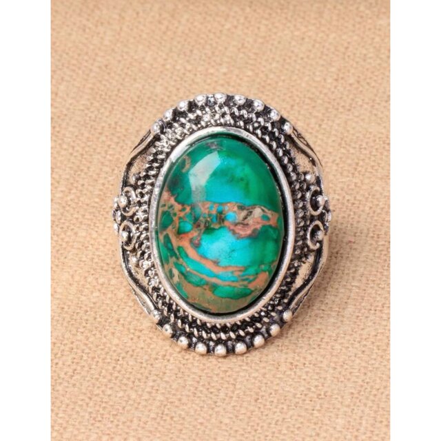 ヴィンテージ天然石指輪 男女兼用緑石リング  メンズストーン指輪 メンズのアクセサリー(リング(指輪))の商品写真