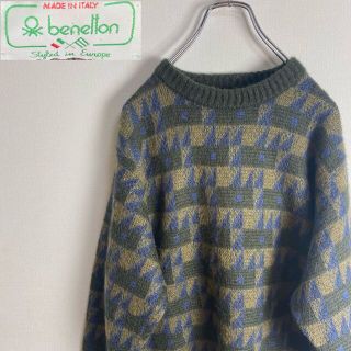 ベネトン(BENETTON)のbenetton モヘアニット 総柄 ゆったり 古着 メンズ レディース(ニット/セーター)