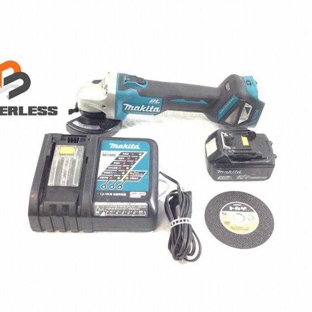 自動車/バイク☆美品☆makita マキタ 18V 100mm充電式ディスクグラインダ GA412D 本体 バッテリ1個(BL1860B 6.0Ah)付 充電器(DC18RC)付 61330