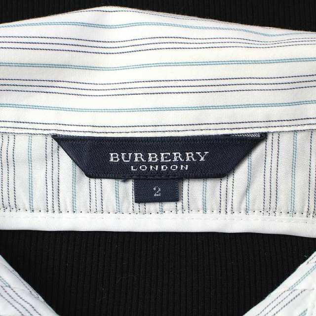 BURBERRY(バーバリー)のバーバリー ロンドン カットソー リブニット シャツ 長袖 切替 2 M 黒 白 レディースのトップス(カットソー(長袖/七分))の商品写真
