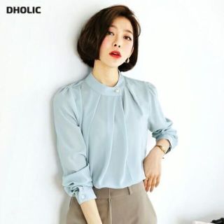 ディーホリック(dholic)のdholic ディーホリック パールボタン とろみ ブラウス トップス ブルー(シャツ/ブラウス(長袖/七分))