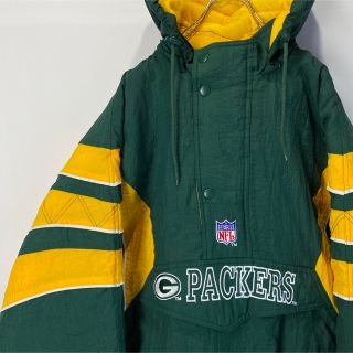 《NFL》パッカーズ　刺繍ロゴ　緑×黄　XXL　ハーフジップ　ナイロンジャケット