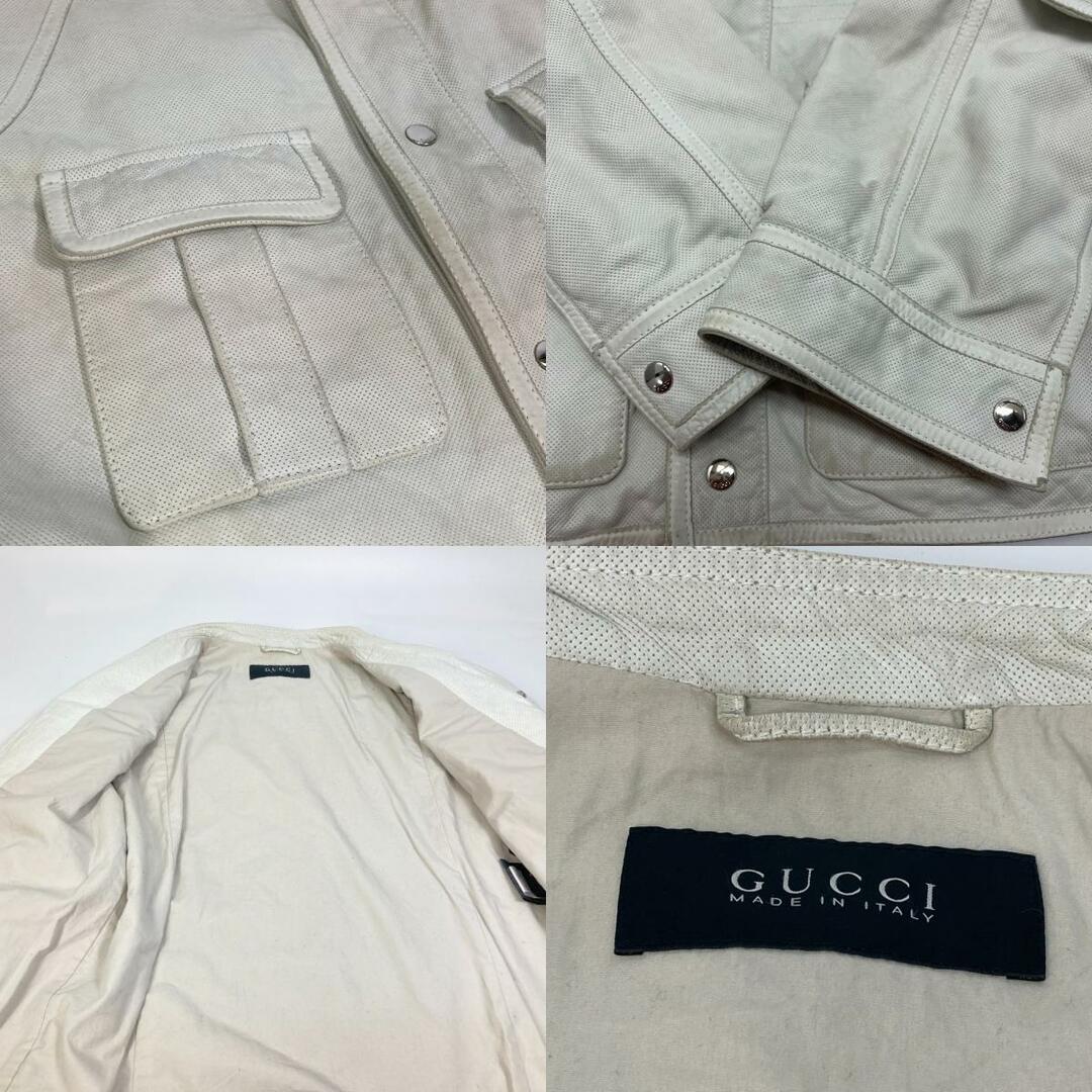 Gucci(グッチ)のグッチ GUCCI パンチング アパレル アウター ジャケット レザー ホワイト メンズのジャケット/アウター(マウンテンパーカー)の商品写真
