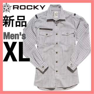 【グレー XL】 ストライプシャツ 長袖シャツ ボタンシャツ カジュアル(シャツ)