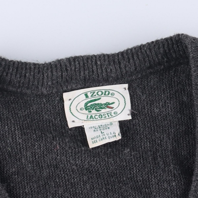 80年代 ラコステ LACOSTE IZOD Vネック アクリルニットセーター USA製 メンズL ヴィンテージ /eaa296468 2