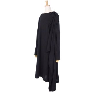 美品 メゾンマルジェラ Maison Margiela 1 ワンピース ニット ウール ラップワンピース ドレス アシンメトリー レディース L ブラック