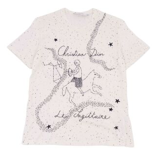 クリスチャンディオール(Christian Dior)の美品 クリスチャンディオール Christian Dior Tシャツ カットソー コットン リネン ビーズ 刺繍 レディース 半袖 ショートスリーブ トップス S オフホワイト(Tシャツ(半袖/袖なし))