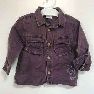 ザラキッズ(ZARA KIDS)の新品 zara ザラ ミッキープリントシャツジャケット ダークパープル 86cm(ジャケット/コート)