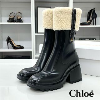 クロエ(Chloe)の5368 未使用 クロエ Betty ラバー ボア ショートブーツ ブラック(ブーツ)