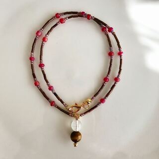beadsnecklace＊red×brown(ネックレス)