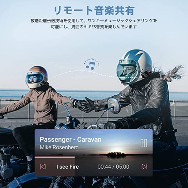 バイク用インカム 超薄型 超軽量 音楽共有 インターコム通話