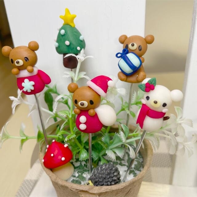 ガーデンピック　ハンドメイド　クマちゃんのクリスマスピック③  多肉植物 ハンドメイドのフラワー/ガーデン(その他)の商品写真