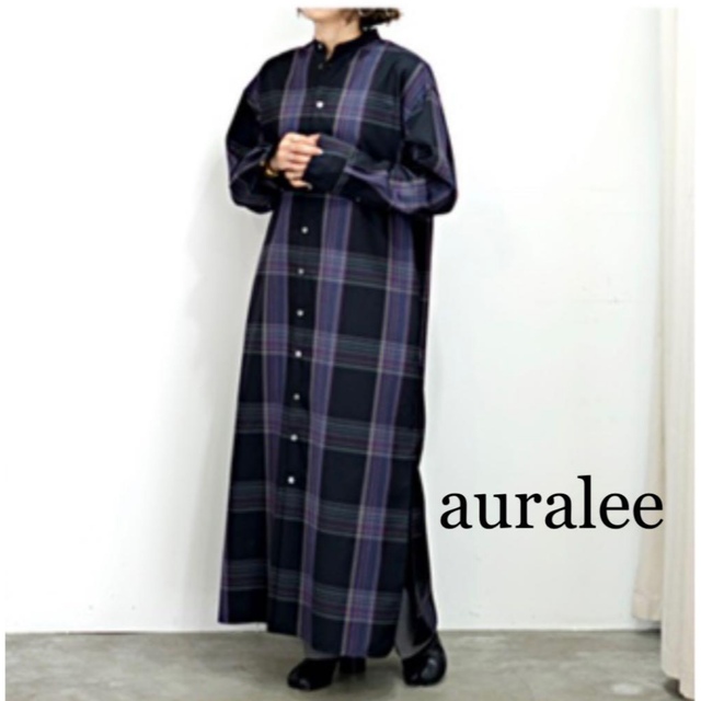 AURALEE 21ss ウール チェック ワンピース オーラリー マキシ-