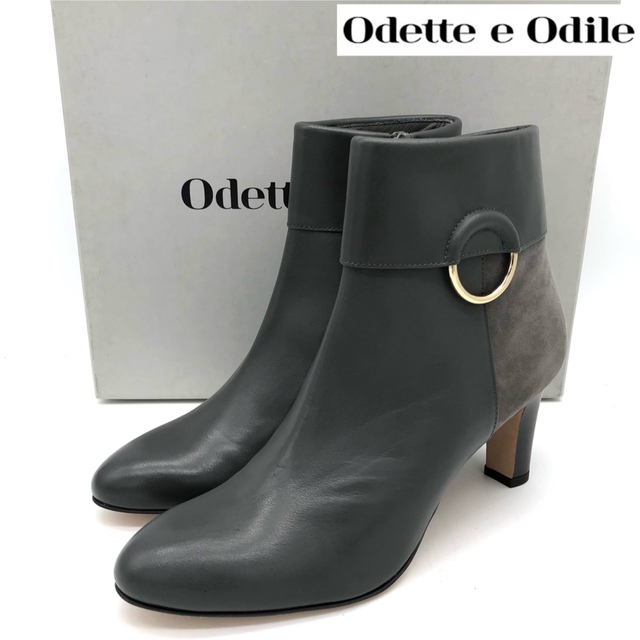 フェラガモ【新品】Odette e Odile レザー コンビ ショートブーツ グレー