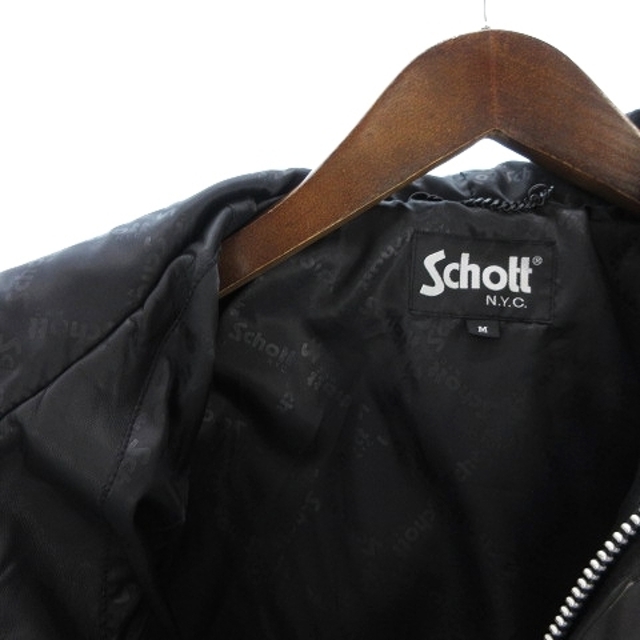 schott(ショット)のショット Lether Full Zip ライダース パーカー 黒 M ■SM0 メンズのジャケット/アウター(ライダースジャケット)の商品写真